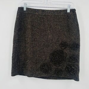 LOFT Womens Size 4 Gray Wool Floral Applique Mini Pencil Skirt